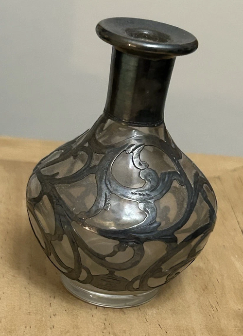 Vintage Mini Art Nouveau Style Overlay Glass Bud Vase or Decorative Bottle